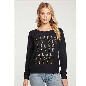 CHASER CHEERS SWEATER IN BLACK GOLD FOIL (Sz XS )